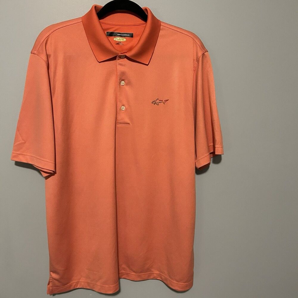 Greg Norman Mens Play Dri Golf Shirt Size Large Solid Orange Short Sleeve